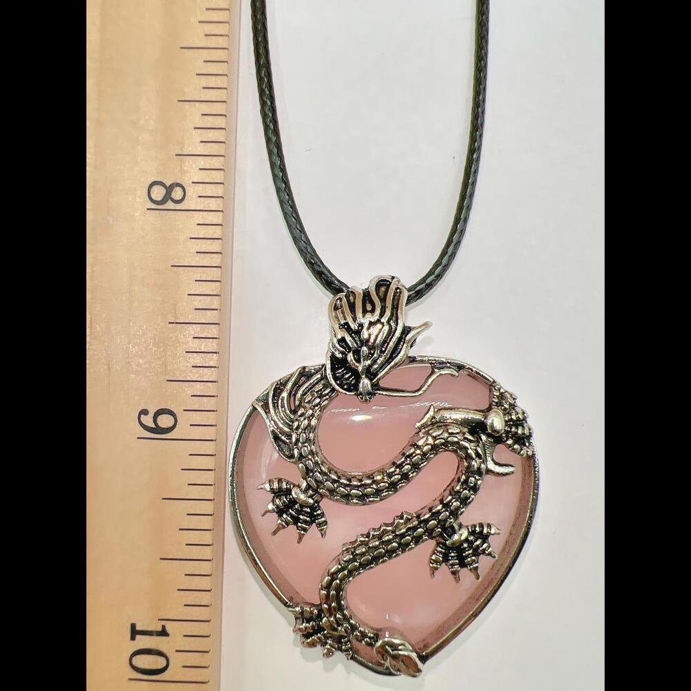 Stunning Rose Quartz Dragon Heart Pendant Necklace - Picture 12 of 12